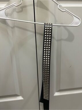 Black Studded Waist Belt with Silver Pyramid Studs